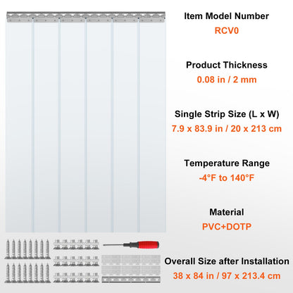 Strip Gardin PVC Dörr Gardin 38" x 84" Cooler Frys Klar Plast