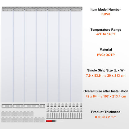 Strip Gardin PVC Dörr Gardin 42" x 84" Kylare Frys Klar Plast