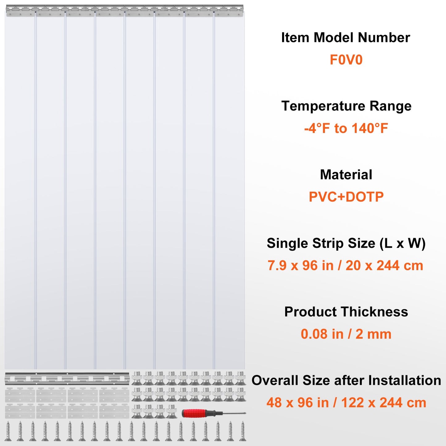 Strip Gardin PVC Dörr Gardin 48" x 96" Cooler Frys Klar Plast