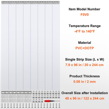 Strip Gardin PVC Dörr Gardin 48" x 96" Cooler Frys Klar Plast