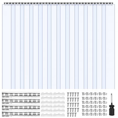 Clear PVC Strip Curtain, 96 in Height x 72 in Width x 0.08 in Thickness, 12 PCS Walk in Freezer Cooler Curtain Strips, Smooth Waterproof Plastic Door Strips for Warehouse, Freezer, Garage Doors