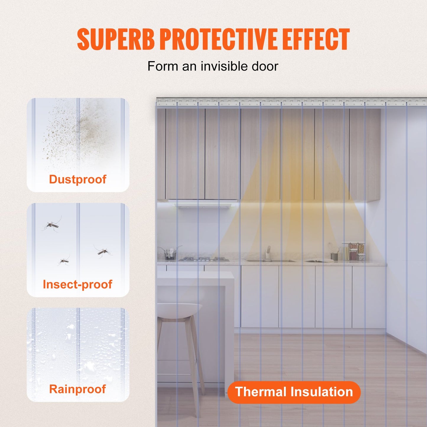 Strip Gardin PVC Dörr Gardin 96" x 96" Cooler Frys Klar Plast