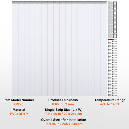 Strip Gardin PVC Dörr Gardin 96" x 96" Cooler Frys Klar Plast