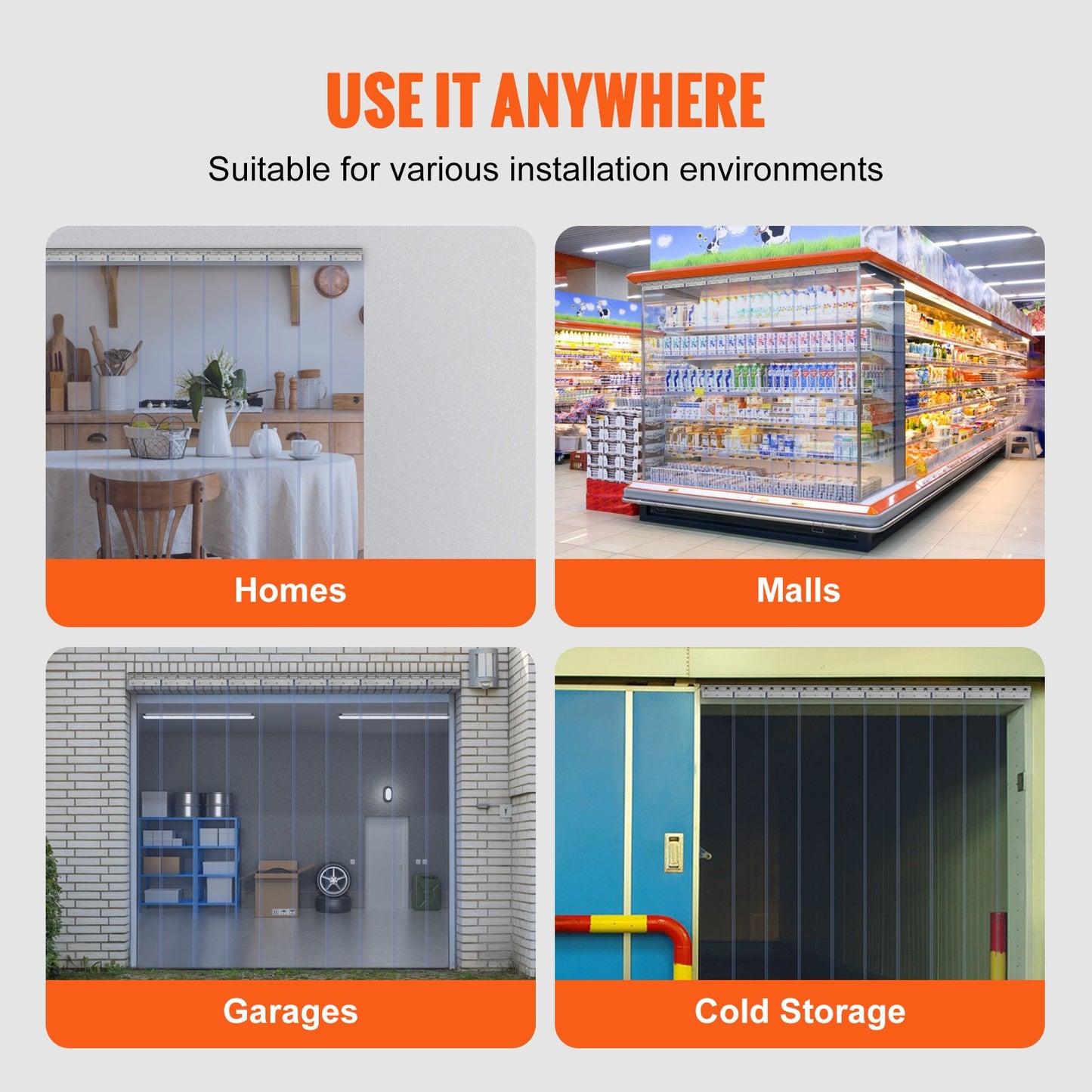 Strip Gardin PVC Dörr Gardin 60" x 84" Cooler Frys Klar Plast