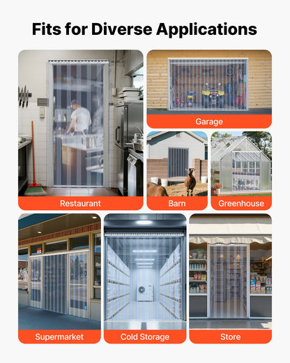 Clear PVC Strip Curtain, 84 in Height x 36 in Width x 0.08 in Thickness, 6 PCS Walk in Freezer Cooler Curtain Strips, Thermal Insulating Plastic Door Strips for Warehouse, Freezer, Garage Doors