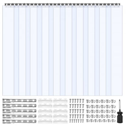 Clear PVC Strip Curtain, 96 in Height x 60 in Width x 0.08 in Thickness, 10 PCS Walk in Freezer Cooler Curtain Strips, Smooth Waterproof Plastic Door Strips for Warehouse, Freezer, Garage Doors