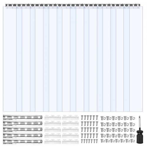 Clear PVC Strip Curtain, 96 in Height x 60 in Width x 0.08 in Thickness, 10 PCS Walk in Freezer Cooler Curtain Strips, Smooth Waterproof Plastic Door Strips for Warehouse, Freezer, Garage Doors