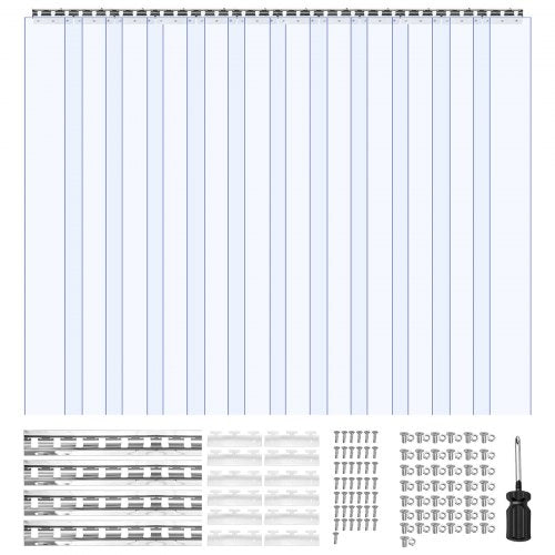 Clear PVC Strip Curtain, 96 in Height x 84 in Width x 0.08 in Thickness, 14 PCS Walk in Freezer Cooler Curtain Strips, Smooth Waterproof Plastic Door Strips for Warehouse, Freezer, Garage Doors