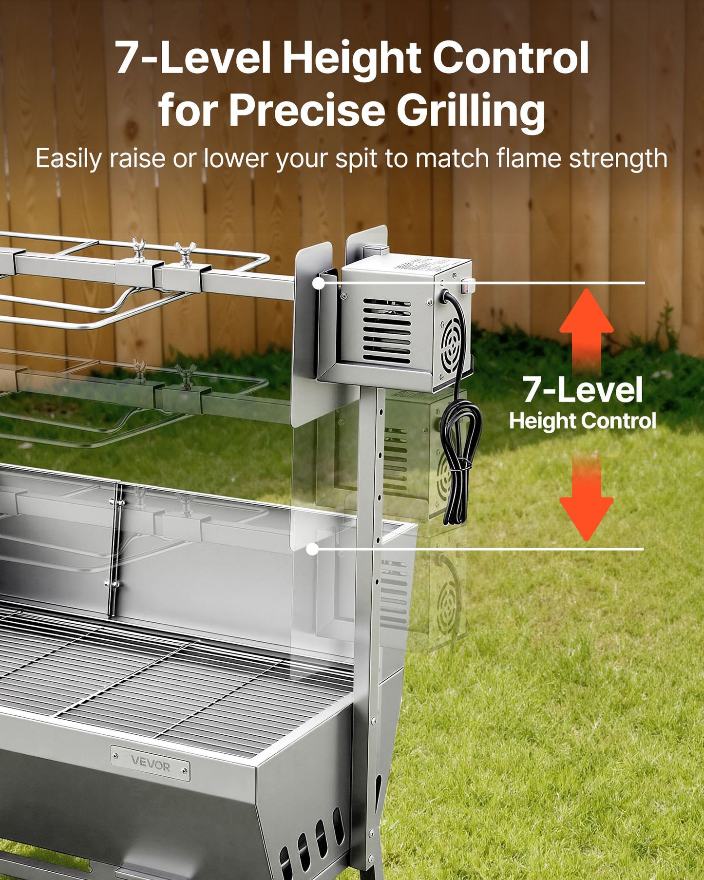 Rotisserie Grill, 38W BBQ Outdoor Pig & Lamb Spit Roaster, Charcoal Spit Roaster with 132 LBS Capacity, Wheels & 4-Level Height, Stainless Steel Electric Rotisserie Grill Kit for Camping Outdoor
