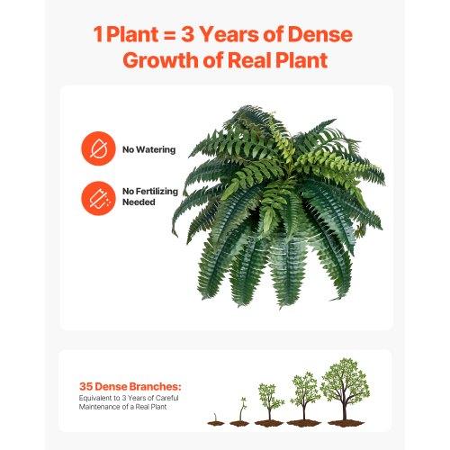 2 Stück künstliche Bostonfarne, Plastikfarn, 35 Zweige, Dekoration für drinnen und draußen | EU