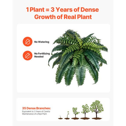 2 Stück künstliche Bostonfarne, Plastikfarn, 35 Zweige, Dekoration für drinnen und draußen | EU