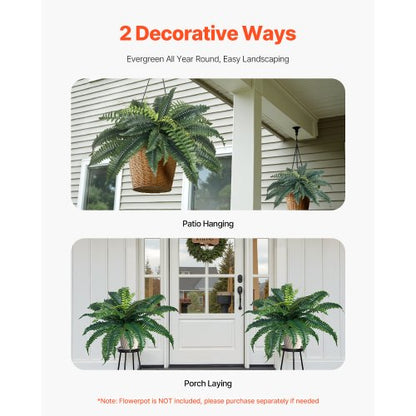 2 st konstgjorda Boston-ormbunkar plastormbunke 30 grenar inomhus- och utomhusdekor |  EU