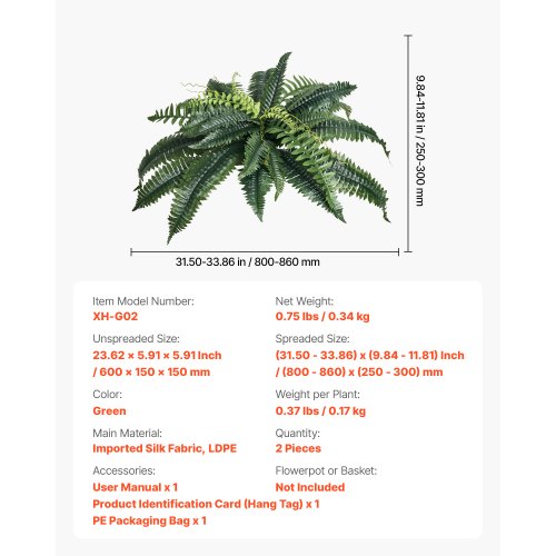 2 st konstgjorda Boston-ormbunkar plastormbunke 30 grenar inomhus- och utomhusdekor |  EU