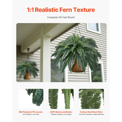Artificial Boston Fern Large Plastic Fern 88 Branches Indoor Outdoor Decoration | EU