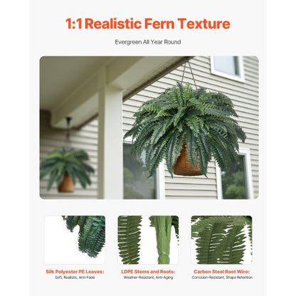Artificial Boston Fern Large Plastic Fern 88 Branches Indoor Outdoor Decoration | EU