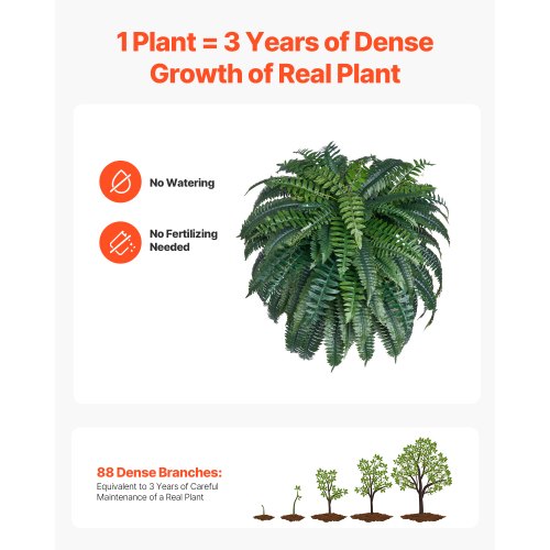 Artificial Boston Fern Large Plastic Fern 88 Branches Indoor Outdoor Decoration | EU