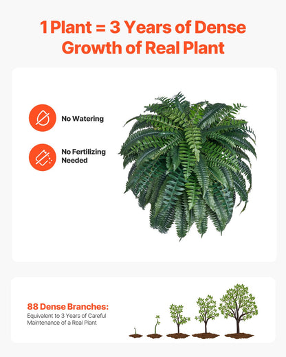 Artificial Ferns, Natural Spread Diameter 43-47 Inch, Large Hanging Artificial Boston Ferns, Fake Plant Wall Decor with 88 Branches, Faux Fern for Home Office and Outdoor (Flowerpot Unincluded)