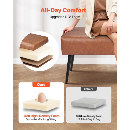 Schlafzimmerbank aus PU-Leder mit Metallbeinen Schuhbank für den Eingangsbereich Braun | EU