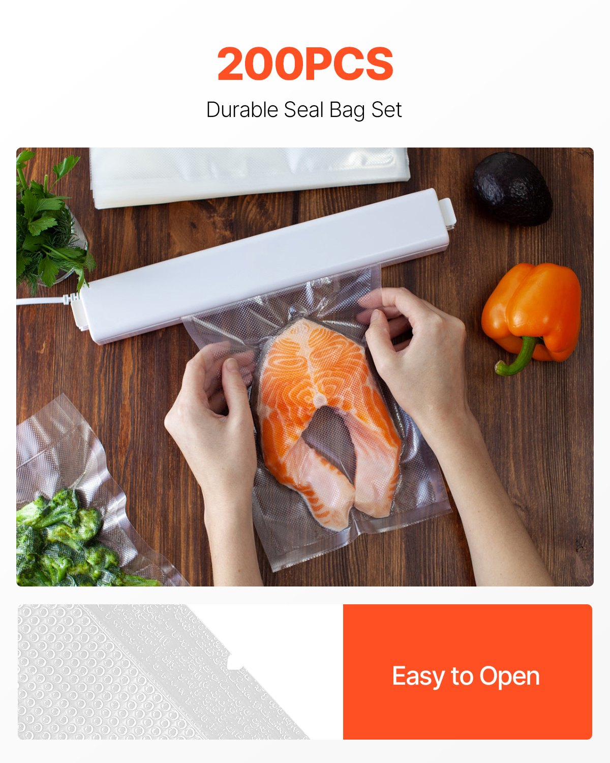 Vacuum Sealer Bags, 200 PCS 8 x 12 Inch Durable Seal Bags, Non-BPA Food Grade Seal A Meal Freezer Bags, Vac Sealing Bag for Food Saver, Ideal Food Storage Vacuum Bags for Meal Prep or Sous Vide