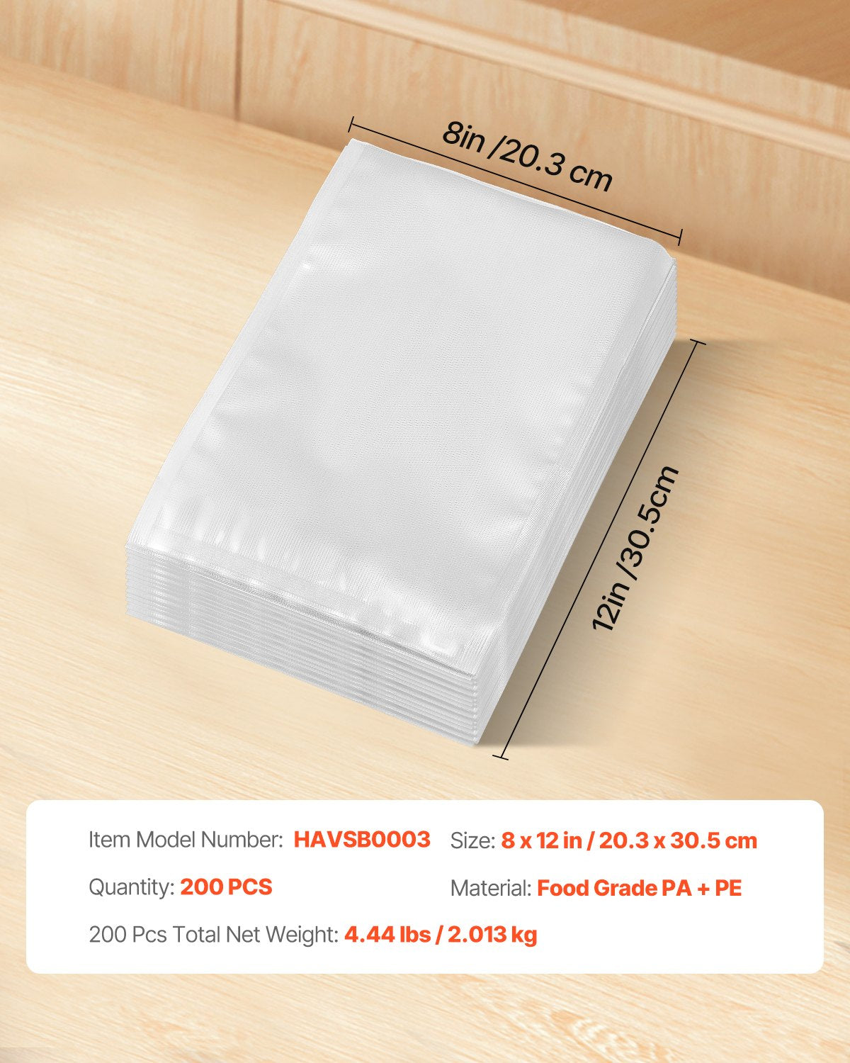 Vacuum Sealer Bags, 200 PCS 8 x 12 Inch Durable Seal Bags, Non-BPA Food Grade Seal A Meal Freezer Bags, Vac Sealing Bag for Food Saver, Ideal Food Storage Vacuum Bags for Meal Prep or Sous Vide