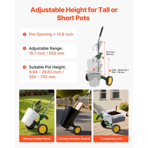 Garden Pot Mover Robuster Topfpflanzenwagen mit verstellbarem Griff | EU