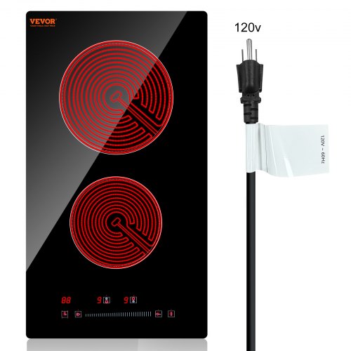 Built in Electric Stove Top, 20 x 11.6 inch 2 Burners, 240V Glass Radiant Cooktop with Sensor Touch Control, Timer & Child Lock Included, 9 Power Levels for Simmer Steam Slow Cook Fry