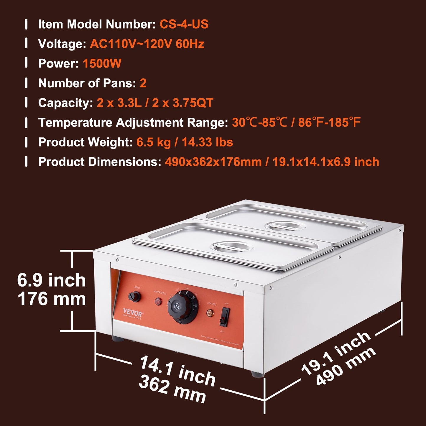 Chocolate Tempering Machine, 17.6 Lbs 2 Tanks Chocolate Melting Pot TEMP Control 86~185℉, 1500W Stainless Steel Electric Commercial Food Warmer For Chocolate/Milk/Cream Melting and Heating