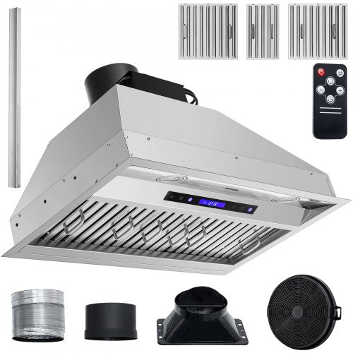 Insert Range Hood, 900CFM 4-Speed, 30 Inch Stainless Steel Built-in Kitchen Vent with Touch & Remote Control LED Lights Baffle Filters, Ducted/Ductless Convertible, ETL Listed