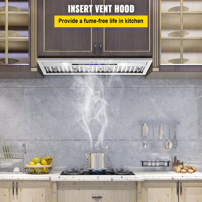 Insert Range Hood, 900CFM 4-Speed, 30 Inch Stainless Steel Built-in Kitchen Vent with Touch & Remote Control LED Lights Baffle Filters, Ducted/Ductless Convertible, ETL Listed