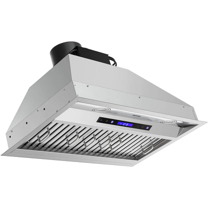 Insert Range Hood, 900CFM 4-Speed, 30 Inch Stainless Steel Built-in Kitchen Vent with Touch & Remote Control LED Lights Baffle Filters, Ducted/Ductless Convertible, ETL Listed