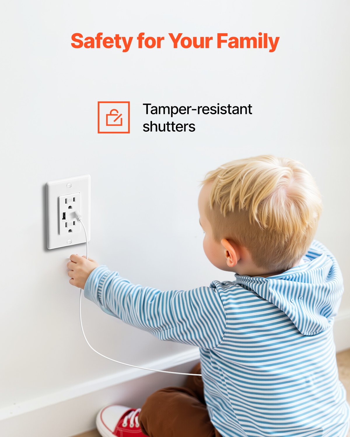 USB Wall Outlet, 24 W 15A Tamper Resistant Electrical Outlet with 1 Type C & 1 Type A Ports, 2 Three-prong AC Outlets, Screwless Wall Plate Included, Charging for Multiple Devices, White