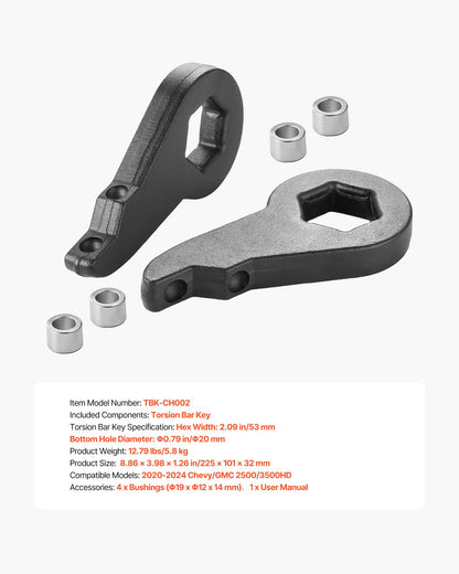 2 Inch Torsion Bar Keys for 2020-2024 Chevy/GMC 2500/3500HD, Front Leveling Lift Kit Heavy-Duty Steel Suspension Level Kit with 4 Bushings, Chassis Leveling Kit Compatible with Chevy and GMC