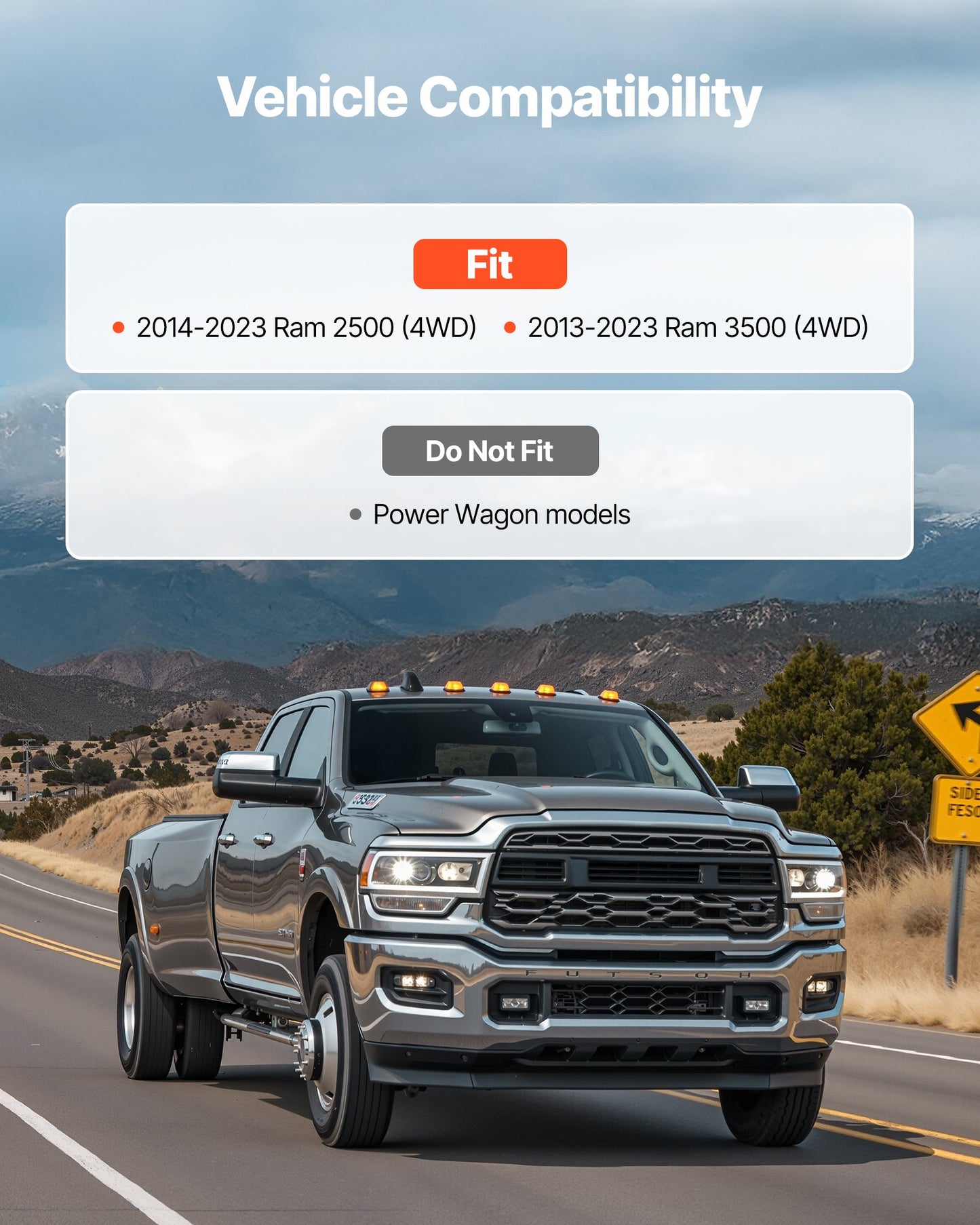 2.5 Inch Front Leveling Lift Kit for 2014-2023 Dodge Ram 2500 4WD, 2013-2023 Ram 3500 4WD, Chassis Level Kit with Coil Spring Spacers & Shock Relocation Brackets, Steel Suspension Leveling Kit