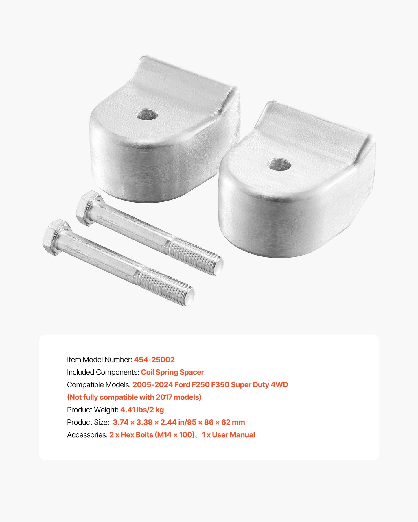 2 Inch Front Leveling Lift Kit for 2005-2024 Ford F250 F350 Super Duty 4WD, Chassis Level Kit with 2PCS Heavy Duty Forged Aluminum Coil Spring Spacers, Suspension Leveling Kit, CNC Machined