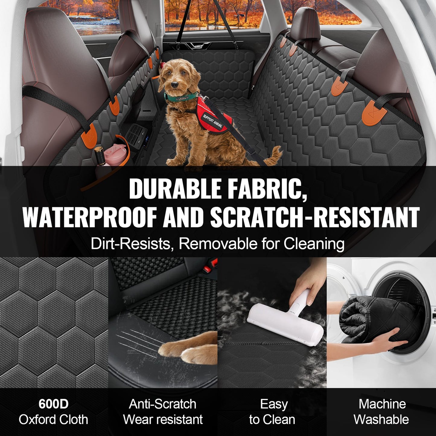54 x 25.6 in Dog Car Seat Cover for Back Seat Waterproof 600D for Cars