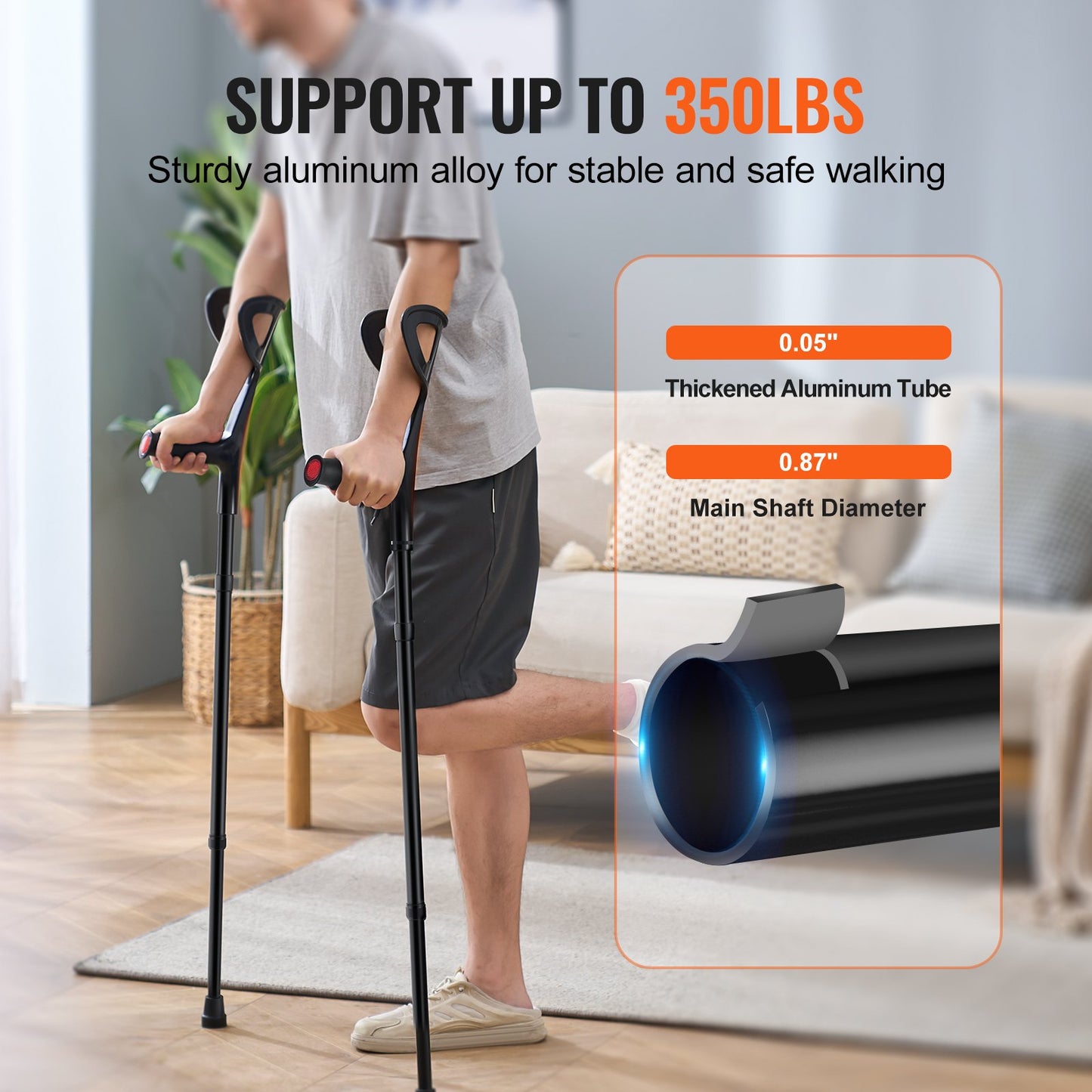 Unterarmgehstützen, 10-stufig höhenverstellbar, Gehstützen, 1 Paar, 158 kg