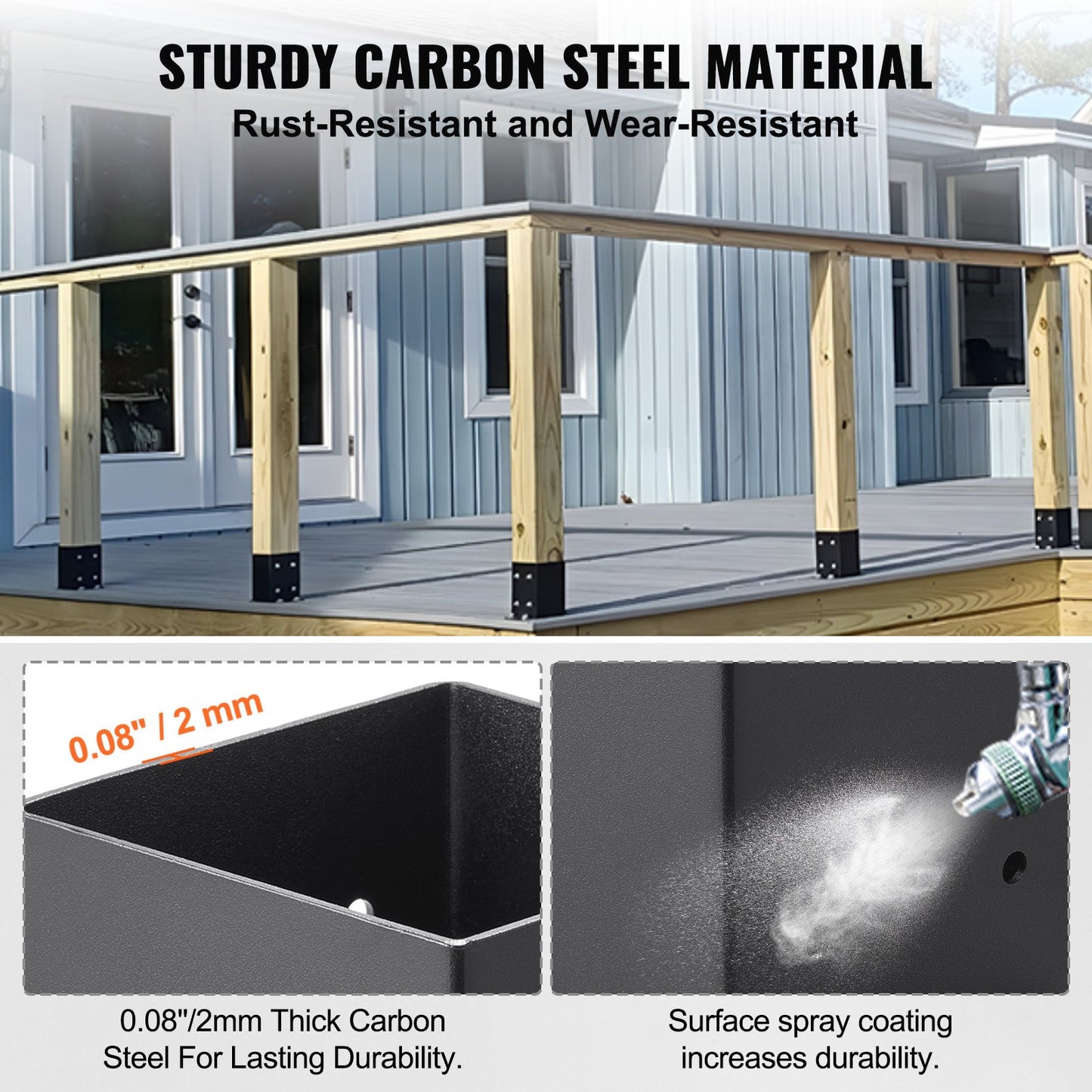 4x4 Pfostensockel, 10 Stück, Innenmaß 3,6x3,6 Pfostensockelhalterungen, hochbelastbarer pulverbeschichteter Pfostenanker. Mattschwarze Pfostenhalterungen aus Holz für Pavillon-Deckgeländer. Stützdeck-Grundplatte