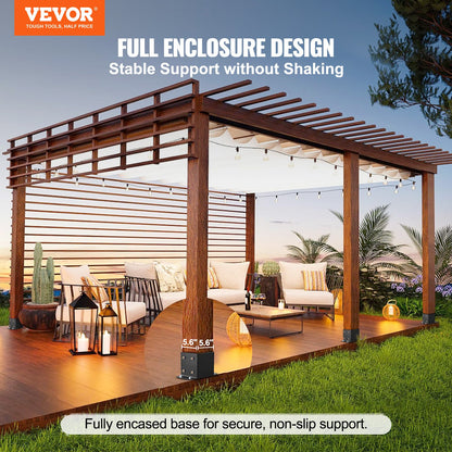 6x6 Post Base 4 pcs, Inner Size 5.6"x5.6" Post Base Brackets, Heavy Duty Powder Coated Post Anchor Matte Black Wood Post Brackets for Pavilion Deck Railing Support Deck Base Plate