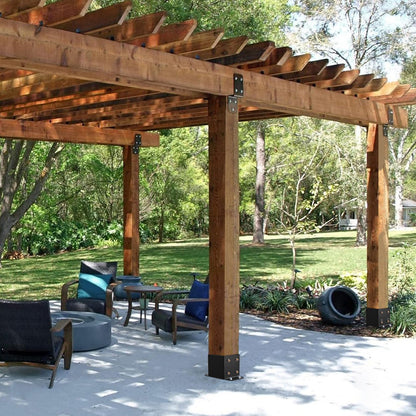 6x6 Post Base 4 Pcs, Inner Size 5.6"x5.6" Post Base Brackets, Heavy Duty Powder-Coated Post Anchor Matte Black Wood Post Brackets for Pavilion Deck Railing Support Deck Base Plate