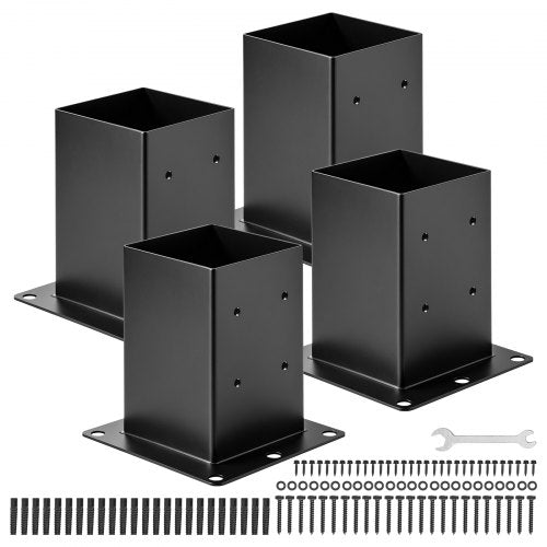 6x6 Post Base 4 Pcs, Inner Size 5.6x5.6 inch / 142x142 mm Post Brackets, Heavy Duty Carbon Steel Decking Posts, Wood Posts Brackets for Pavilion Deck Railing Support Deck Base Plate, Black