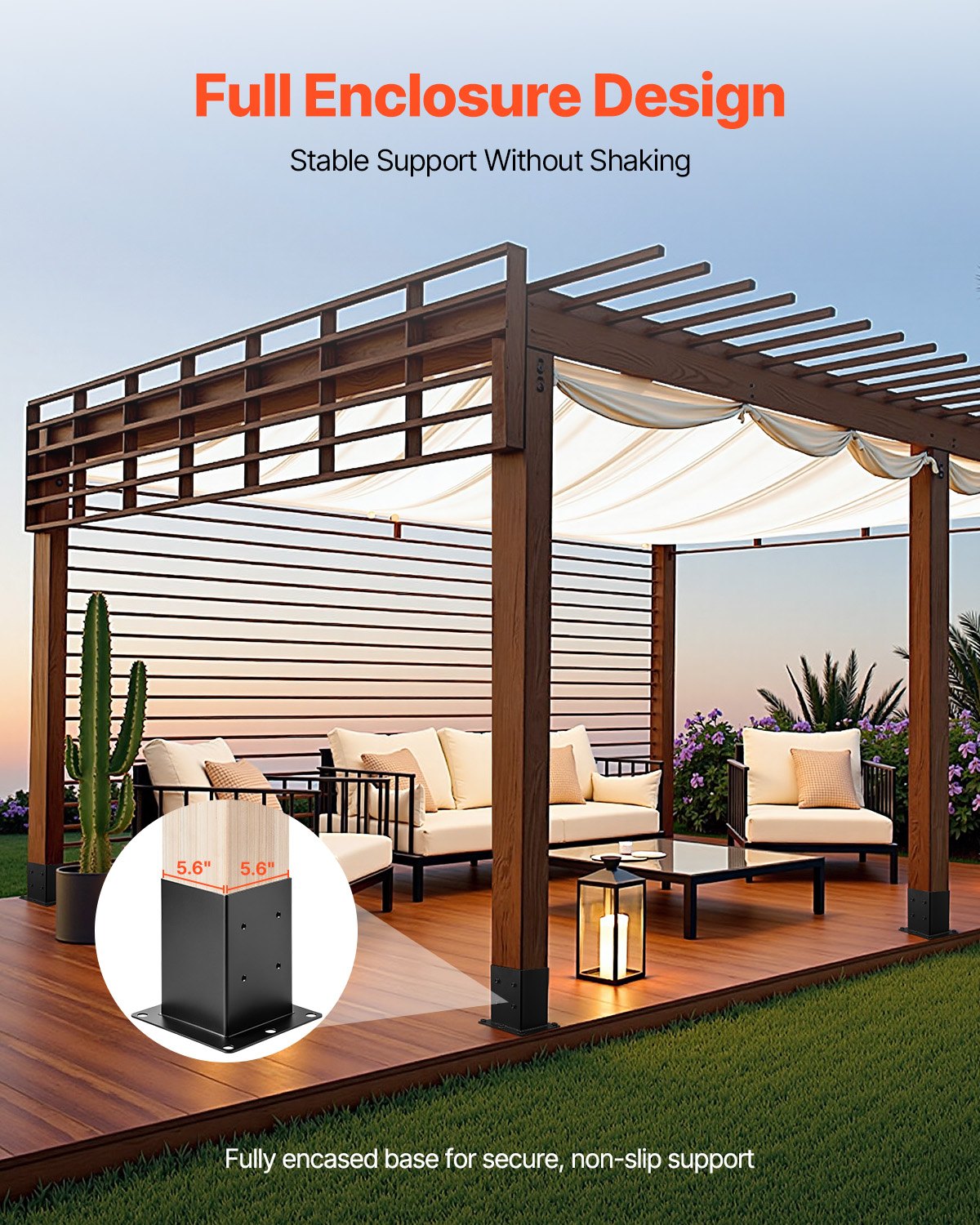 6x6 Post Base 4 Pcs, Inner Size 5.6x5.6 inch / 142x142 mm Post Brackets, Heavy Duty Carbon Steel Decking Posts, Wood Posts Brackets for Pavilion Deck Railing Support Deck Base Plate, Black