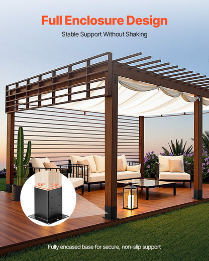 6x6 Post Base 4 Pcs, Inner Size 5.6x5.6 inch / 142x142 mm Post Brackets, Heavy Duty Carbon Steel Decking Posts, Wood Posts Brackets for Pavilion Deck Railing Support Deck Base Plate, Black