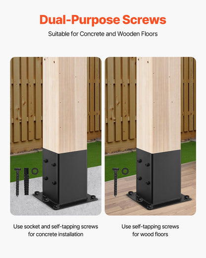 6x6 Post Base 4 Pcs, Inner Size 5.6x5.6 inch / 142x142 mm Post Brackets, Heavy Duty Carbon Steel Decking Posts, Wood Posts Brackets for Pavilion Deck Railing Support Deck Base Plate, Black