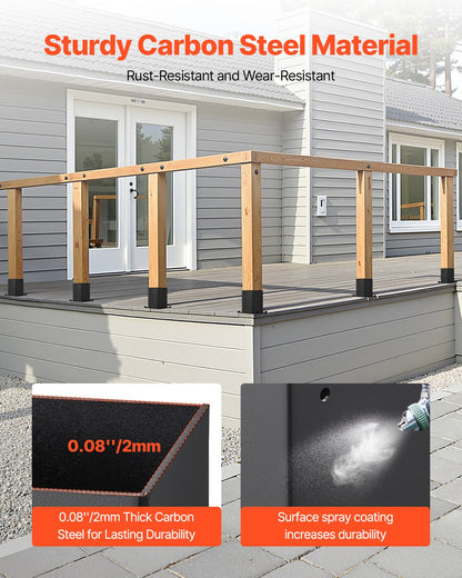 6x6 Post Base 4 Pcs, Inner Size 5.6x5.6 inch / 142x142 mm Post Brackets, Heavy Duty Carbon Steel Decking Posts, Wood Posts Brackets for Pavilion Deck Railing Support Deck Base Plate, Black