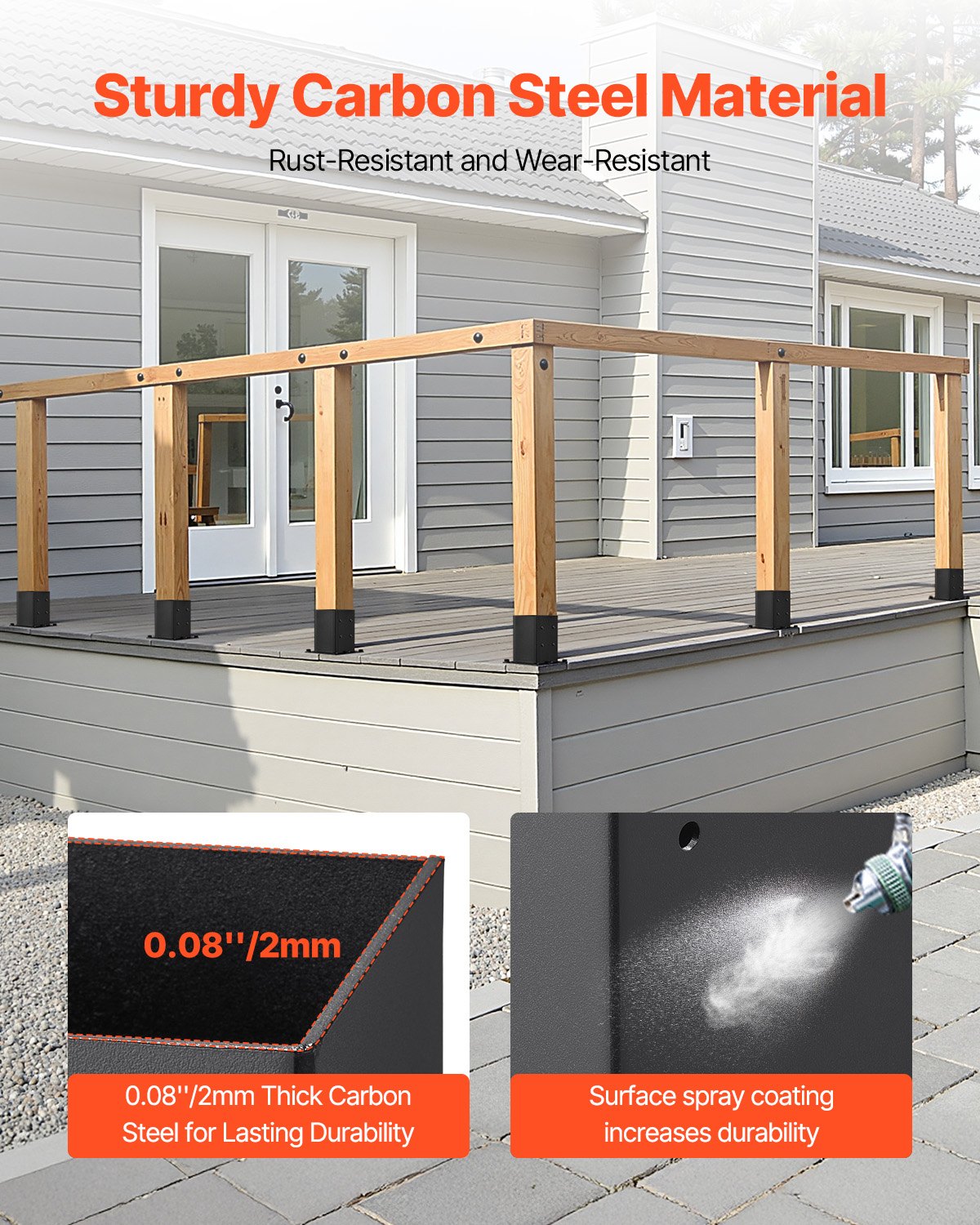 6x6 Post Base 4 Pcs, Inner Size 5.6x5.6 inch / 142x142 mm Post Brackets, Heavy Duty Carbon Steel Decking Posts, Wood Posts Brackets for Pavilion Deck Railing Support Deck Base Plate, Black