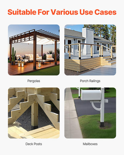 6x6 Post Base 4 Pcs, Inner Size 5.6x5.6 inch / 142x142 mm Post Brackets, Heavy Duty Carbon Steel Decking Posts, Wood Posts Brackets for Pavilion Deck Railing Support Deck Base Plate, Black