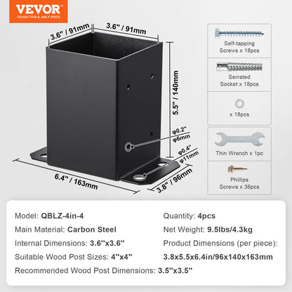 4 Pack 4x4 Post Base Brackets Heavy Duty Wood Post Fence Post Anchor