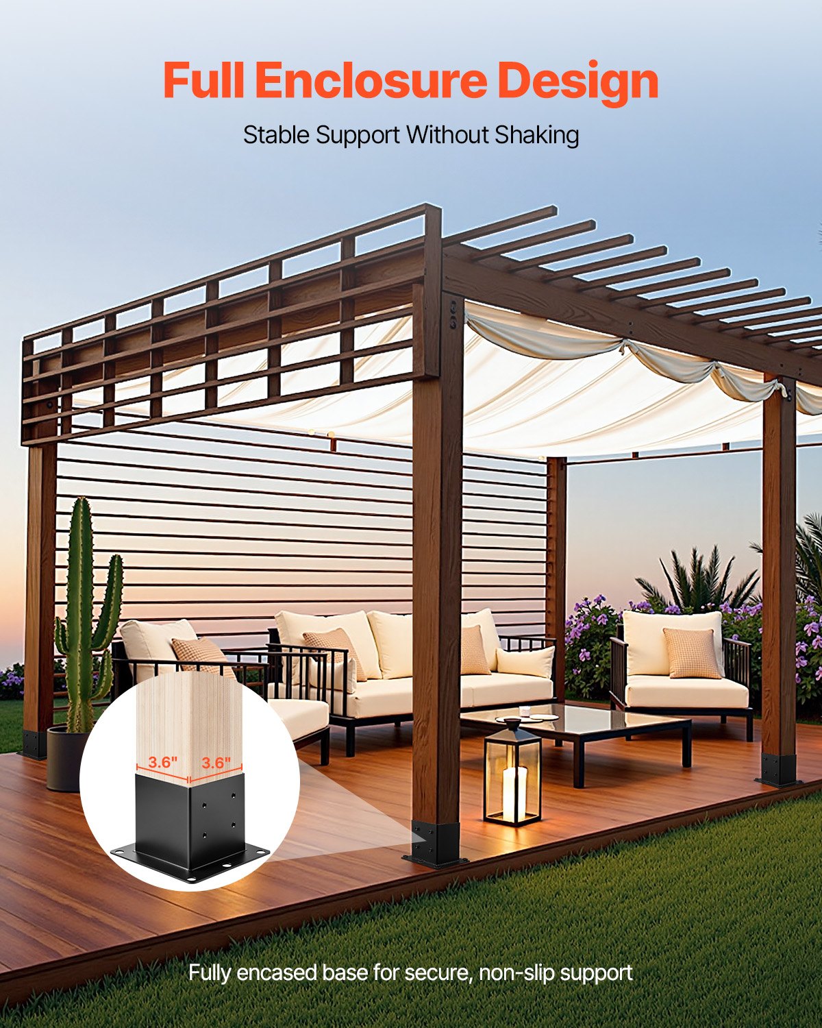 4x4 Post Base 8 Pcs, Inner Size 3.6x3.6 inch / 92x92 mm Post Brackets, Heavy Duty Carbon Steel Decking Posts, Wood Posts Brackets for Pavilion Deck Railing Support Deck Base Plate, Black