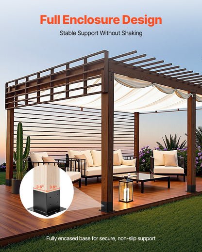 4x4 Post Base 8 Pcs, Inner Size 3.6x3.6 inch / 92x92 mm Post Brackets, Heavy Duty Carbon Steel Decking Posts, Wood Posts Brackets for Pavilion Deck Railing Support Deck Base Plate, Black