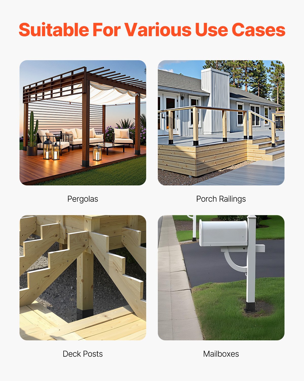 4x4 Post Base 8 Pcs, Inner Size 3.6x3.6 inch / 92x92 mm Post Brackets, Heavy Duty Carbon Steel Decking Posts, Wood Posts Brackets for Pavilion Deck Railing Support Deck Base Plate, Black